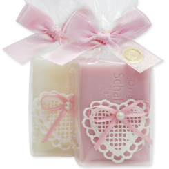 Sheep milk soap 100g, decorated with a heart in a cellophane, Classic/cherry blossom 