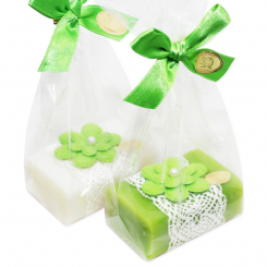 Sheep milk soap 100g, decorated with a flower in a cellophane, Classic/pear 
