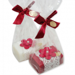 Sheep milk soap 100g, decorated with a flower in a cellophane, Classic/mallow flower 