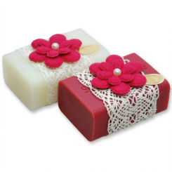 Sheep milk soap 100g, decorated with a flower, Classic/mallow flower 
