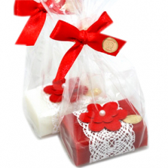 Sheep milk soap 100g, decorated with a red flower in a cellophane, Classic/rose 