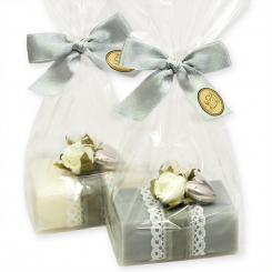 Sheep milk soap 100g decorated with roses in a cellophane, Classic/Edelweiß silver 