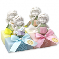 Schafmilchseife eckig 100g dekoriert mit Engel-Igor, sortiert 