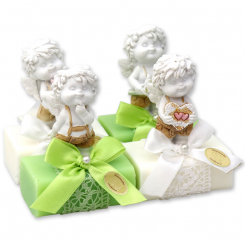 Sheep milk soap 100g decorated with an angel-Igor, Snowdrop/lime blossom 
