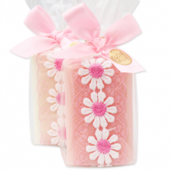 Sheep milk soap 100g, decorated with a flower ribbon in a cellophane, Classic/peony 