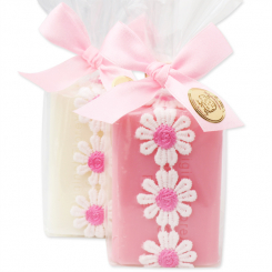 Sheep milk soap 100g, decorated with a flower ribbon in a cellophane, Classic/peony 