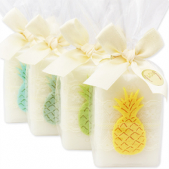 Schafmilchseife eckig 100g, dekoriert mit Ananas in Cello, Classic 