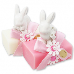 Schafmilchseife eckig 100g dekoriert mit Hase, Classic/Rose Diana 