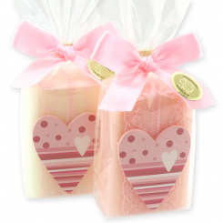 Sheep milk soap 100g, decorated with a heart in a cellophane, Classic/peony 