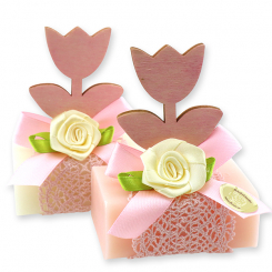 Sheep milk soap 100g, decorated with a tulip, Classic/peony 