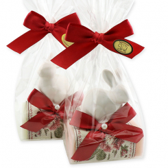 Sheep milk soap 100g decorated with a rabbit in a cellophane, Classic/peony 
