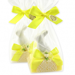 Schafmilchseife eckig 100g dekoriert mit Hase in Cello, Classic/Grapefruit 