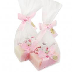 Sheep milk soap 100g, decorated with a watering can in a cellophane, Classic/peony 