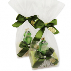 Sheep milk soap 100g decorated with a frog in a cellophane, Classic/verbena 
