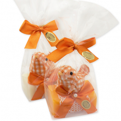 Sheep milk soap 100g decorated with a bird in a cellophane, Classic/orange 