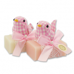 Sheep milk soap 100g decorated with a bird, Classic/peony 