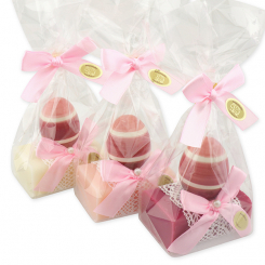 Sheep milk soap 100g decorated with an egg in a cellophane, Classic/peony/mallow 