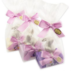 Schafmilchseife eckig 100g dekoriert mit Hase in Cello, sortiert 