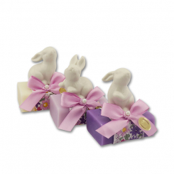 Schafmilchseife eckig 100g dekoriert mit Hase, sortiert 