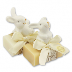 Schafmilchseife eckig 100g dekoriert mit Hase, Classic/Sheabutter 