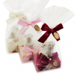 Sheep milk soap 100g decorated with a rabbit in a cellophane, Classic/peony/mallow flower 