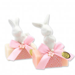 Sheep milk soap 100g decorated with a rabbit, classic/peony 