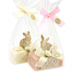 Sheep milk soap 100g decorated with a rabbit in a cellophane bag, Classic/Wild rose 