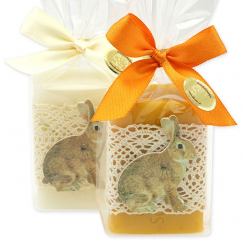 Sheep milk soap 100g decorated with a rabbit in a cellophane bag, Classic/Marigold 