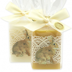 Sheep milk soap 100g decorated with a rabbit in a cellophane bag, Classic/Swiss pine 