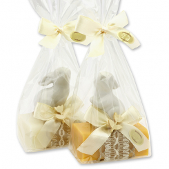 Sheep milk soap 100g decorated with a rabbit in a cellophane bag, Classic/Marigold 