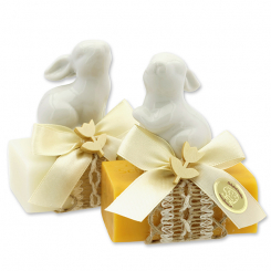 Sheep milk soap 100g decorated with a rabbit in a cellophane bag, Classic/Marigold 