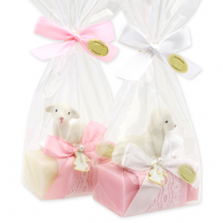 Sheep milk soap 100g decorated with a lamb in a cellophane, Classic/cherry blossom 