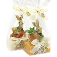 Sheep milk soap 100g decorated with a rabbit in a cellophane, Classic/marigold 