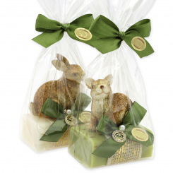 Sheep milk soap 100g decorated with a rabbit in a cellophane, Classic/verbena 