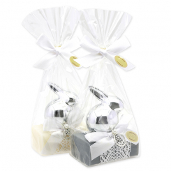 Sheep milk soap 100g decorated with a rabbit in a cellophane, Classic/Edelweiss silver 