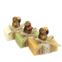 Schafmilchseife eckig 100g dekoriert mit Igel, sortiert 