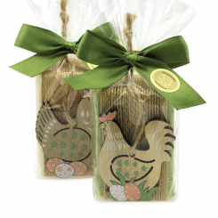 Sheep milk soap 100g decorated with a hen/rooster in a cellophane, Classic/Verbena 
