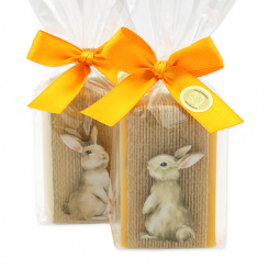 Sheep milk soap 100g decorated with a rabbit in a cellophane, Classic/Marigold 