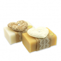 Schafmilchseife eckig 100g dekoriert mit Herz, Classic/Zirbe 