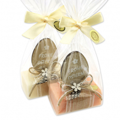 Sheep milk soap 100g decorated with an easter egg in a cellophane, Classic/Wild rose with petals 