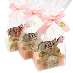 Sheep milk soap 100g decorated with a bird in a cellophane, Classic/Wild rose with petals 