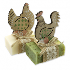 Sheep milk soap 100g decorated with a hen/rooster, Classic/Verbena 