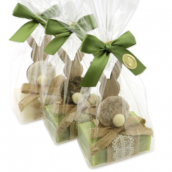 Sheep milk soap 100g decorated with a rabbit in a cellophane, Classic/Verbena/Garden soap 