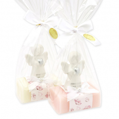 Sheep milk soap square 100g decorated with guardian angel with heart in a cellophane bag, Classic/Jasmine 
