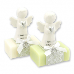 Schafmilchseife eckig 100g dekoriert mit Schutzengel mit Herz, Classic/Wiesenblume 