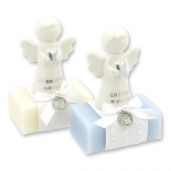 Sheep milk soap square 100g decorated with guardian angel with heart, Classic/Forget-me-not 