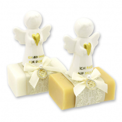 Schafmilchseife eckig 100g dekoriert mit Schutzengel mit Herz, Classic/Zirbe 