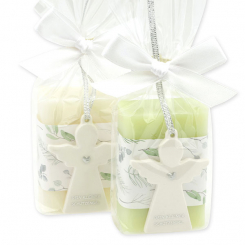 Schafmilchseife eckig 100g dekoriert mit Schutzengel mit Herz in Cello, Classic/Wiesenblume 