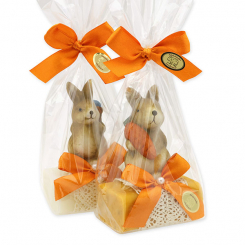 Sheep milk soap 100g decorated with a rabbit in a cellophane, Classic/Marigold 