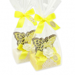 Sheep milk soap 100g decorated with a butterfly in a cellophane bag, Classic/Chamomile 